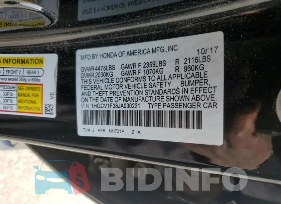 1HGCV1F36JA030221 Photo# 12