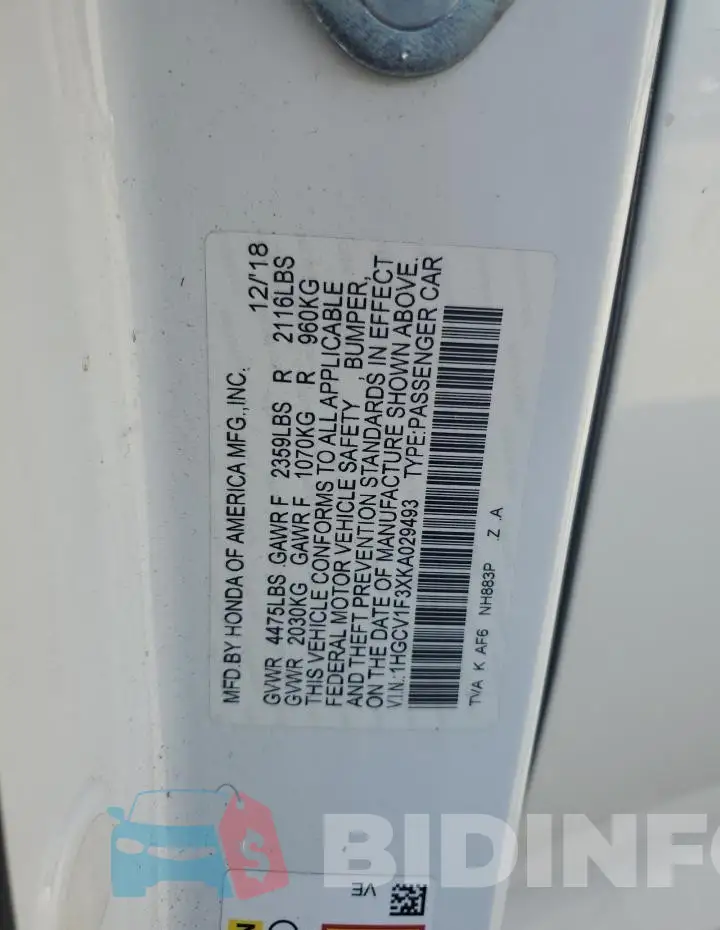 1HGCV1F3XKA029493 Photo# 13