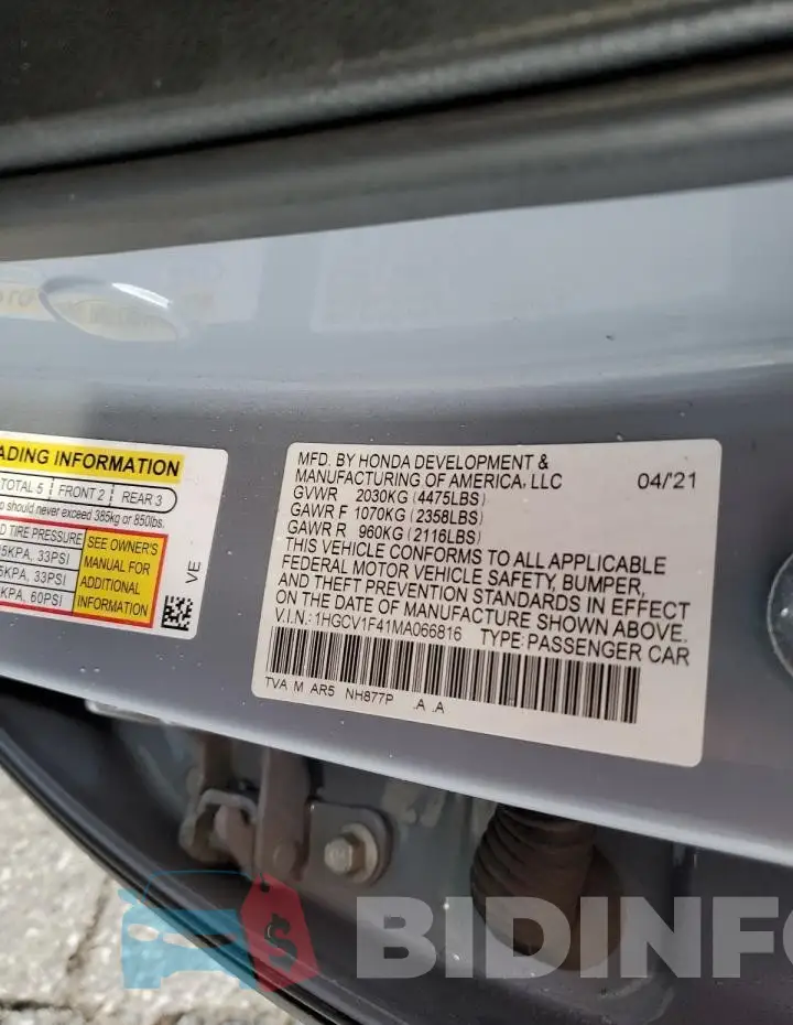 1HGCV1F41MA066816 Photo# 12