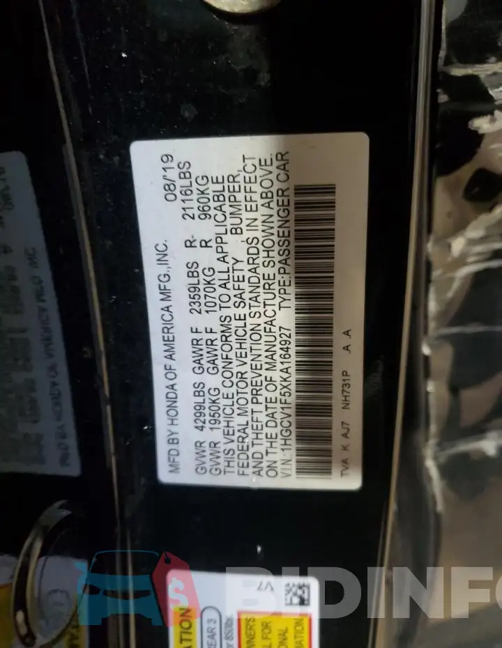 1HGCV1F5XKA164927 Photo# 12