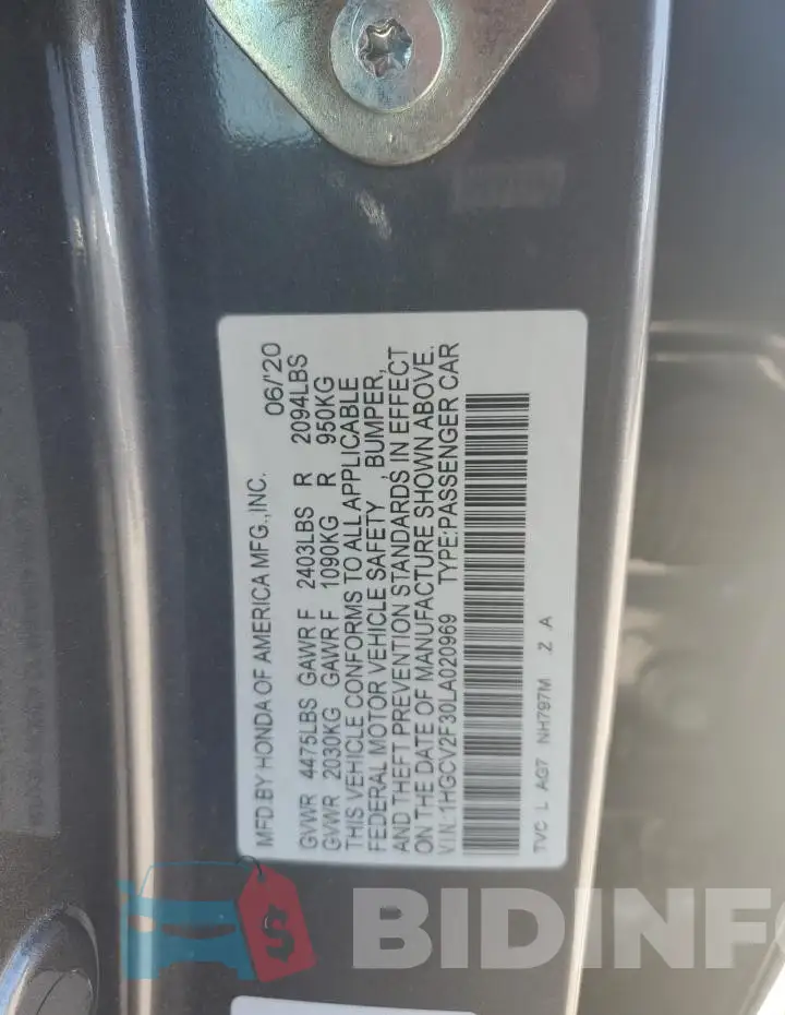 1HGCV2F30LA020969 Photo# 12