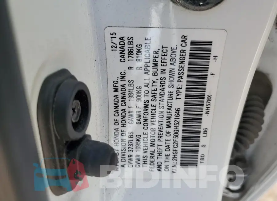 2HGFC2F50GH521646 Photo# 12