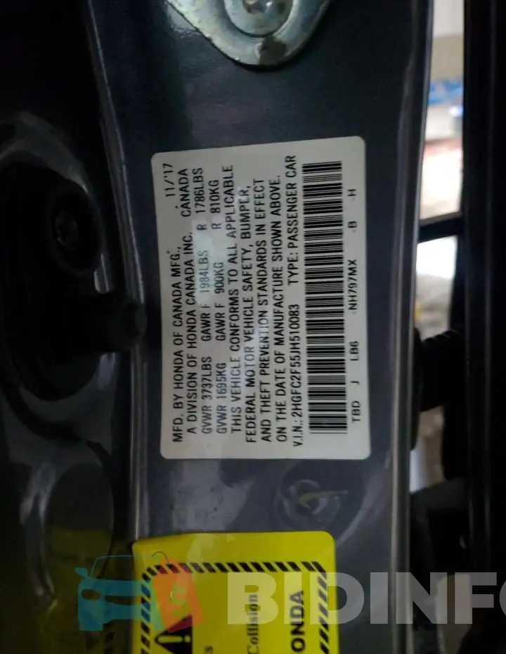2HGFC2F55JH510083 Photo# 12
