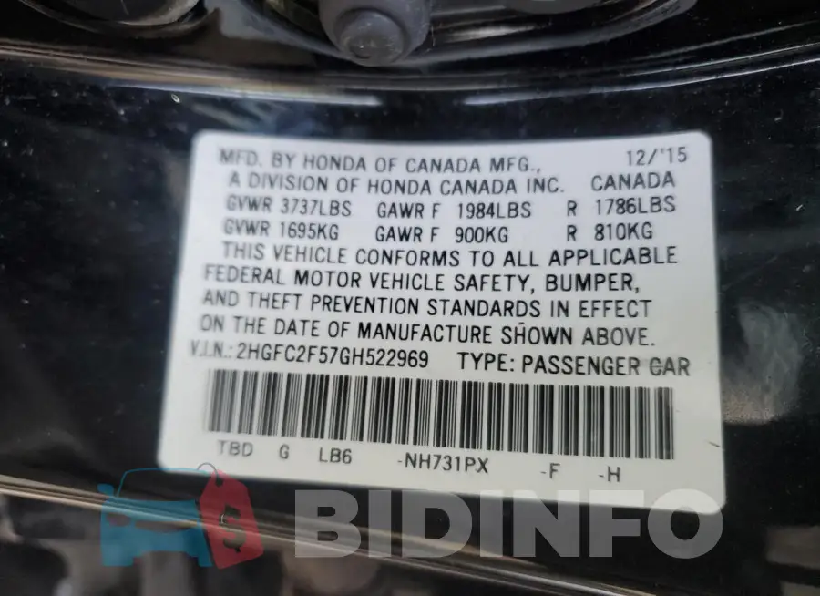2HGFC2F57GH522969 Photo# 12
