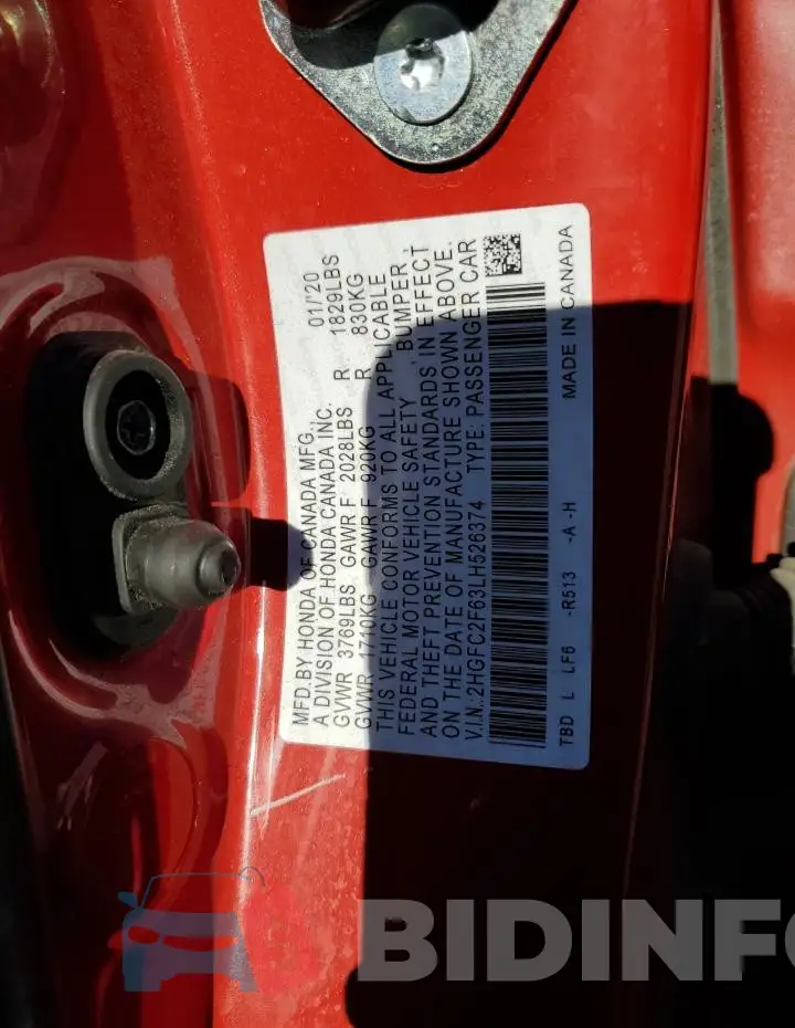 2HGFC2F63LH526374 Photo# 12