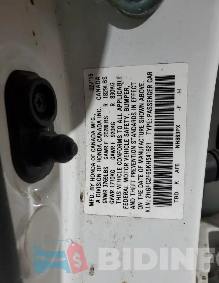 2HGFC2F65KH541621 Photo# 12