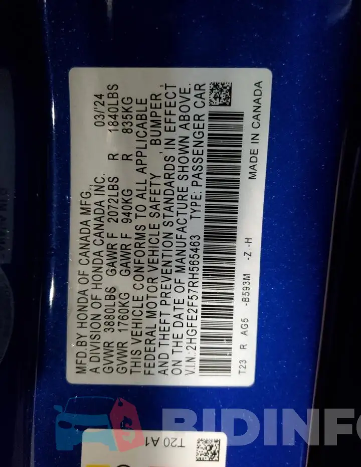 2HGFE2F57RH565463 Photo# 12