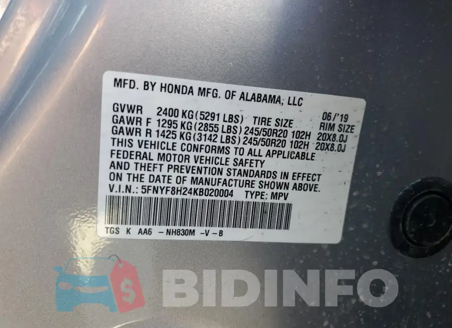 5FNYF8H24KB020004 Photo# 14