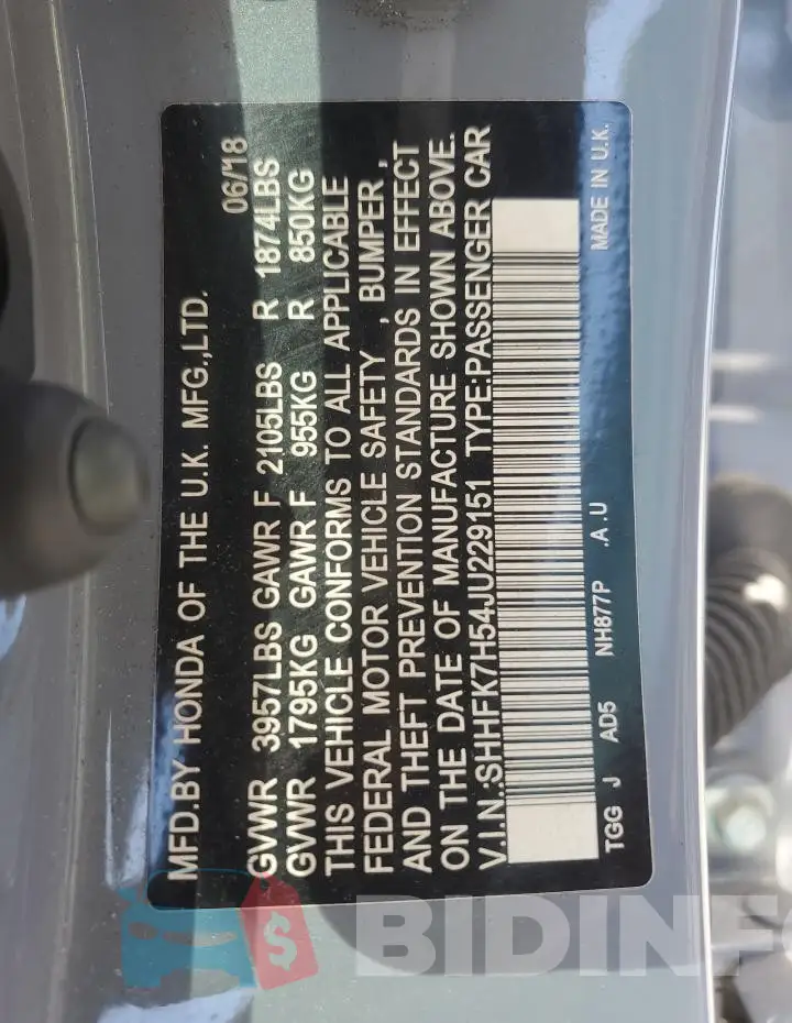 SHHFK7H54JU229151 Photo# 12