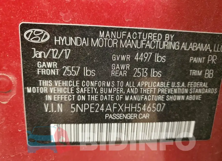 5NPE24AFXHH546507 Photo# 12