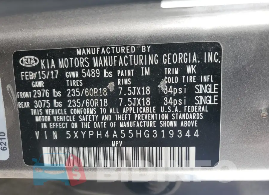 5XYPH4A55HG319344 Photo# 12
