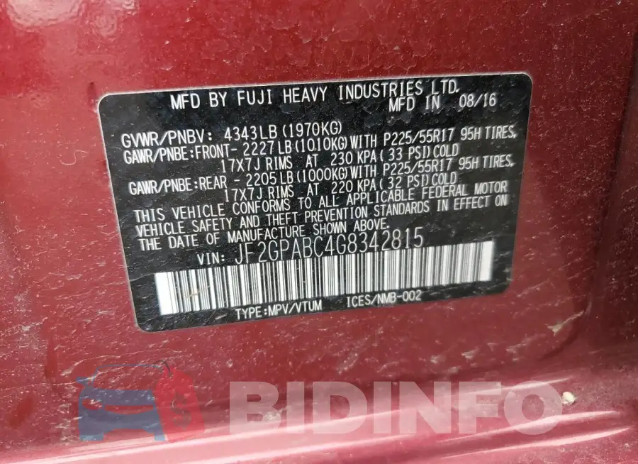 JF2GPABC4G8342815 Photo# 12