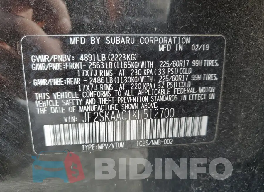 JF2SKAAC1KH512700 Photo# 13