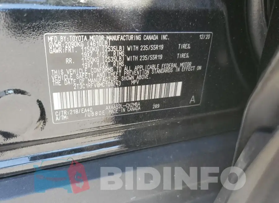 2T3C1RFV8MC108743 Photo# 14
