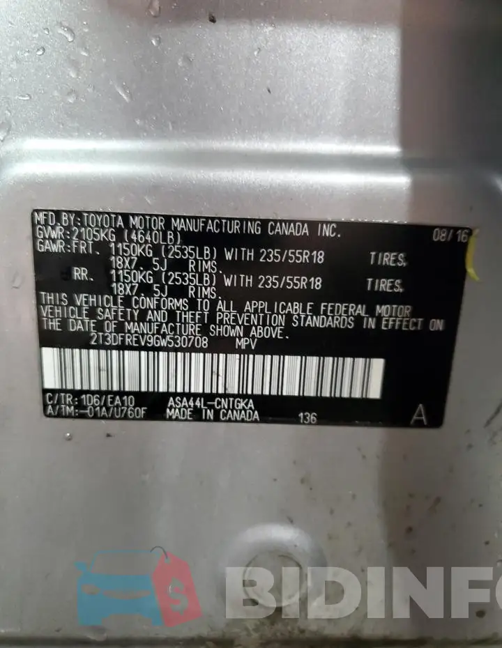 2T3DFREV9GW530708 Photo# 13