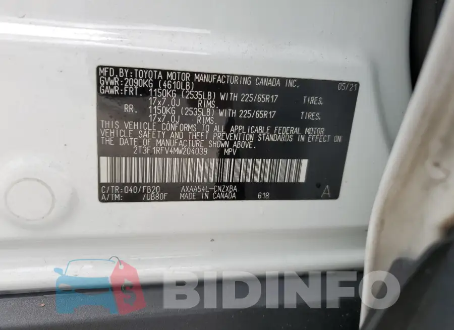 2T3F1RFV4MW204039 Photo# 13