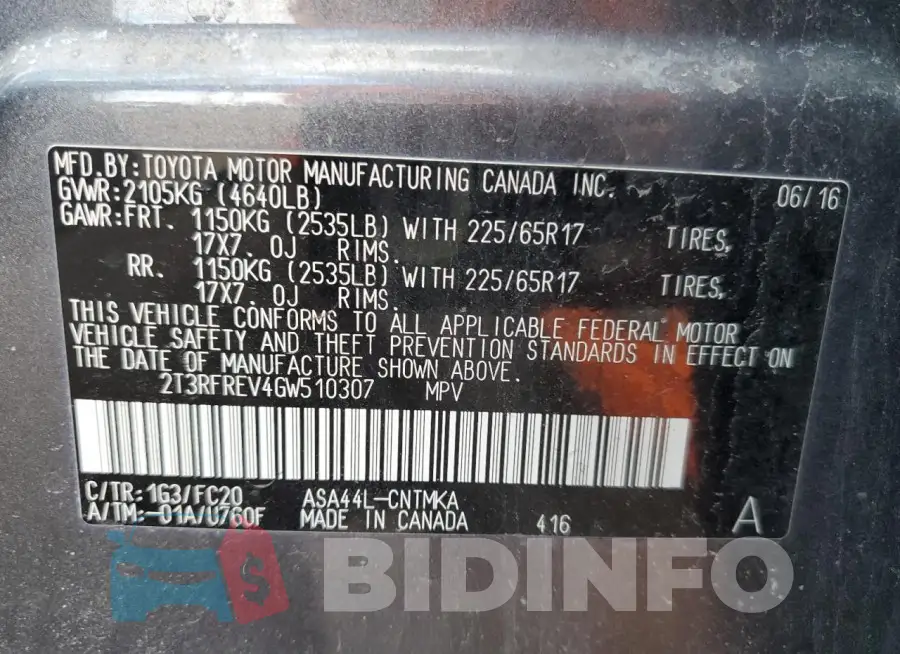 2T3RFREV4GW510307 Photo# 13