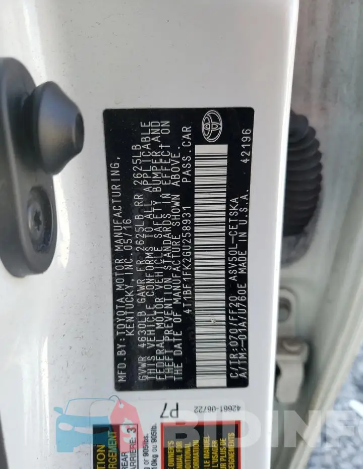 4T1BF1FK2GU258931 Photo# 12