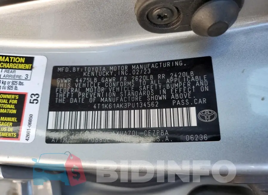 4T1K61AK3PU134562 Photo# 12