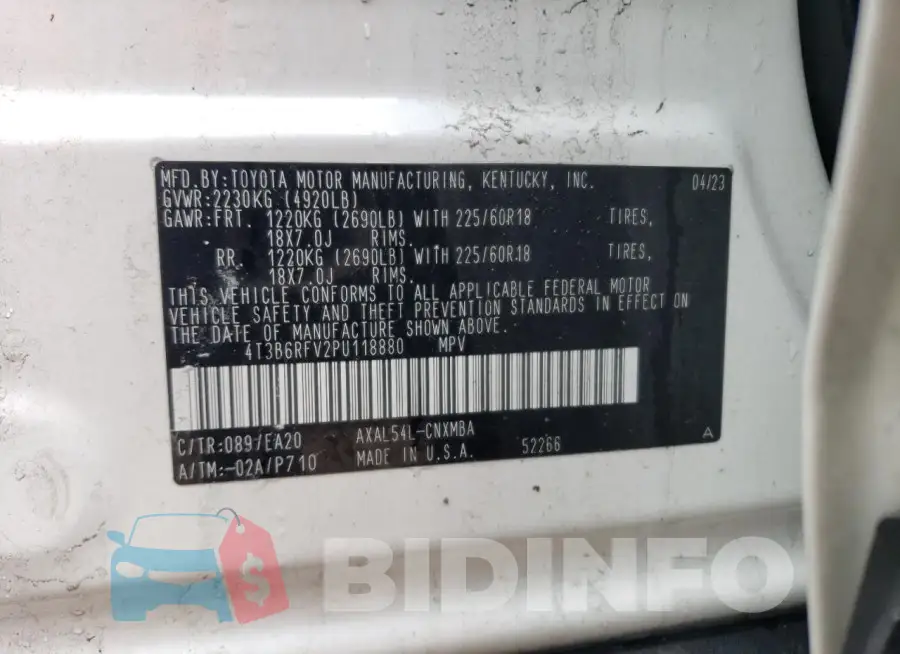 4T3B6RFV2PU118880 Photo# 13