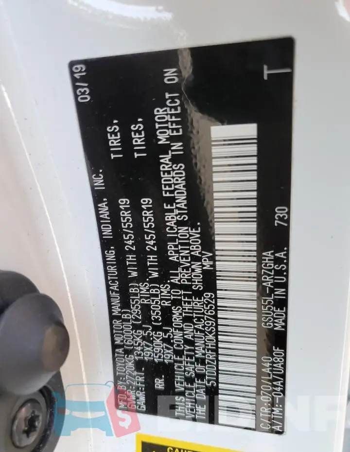 5TDDZRFH0KS976529 Photo# 13