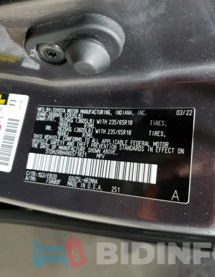 5TDHZRBH4NS571821 Photo# 13