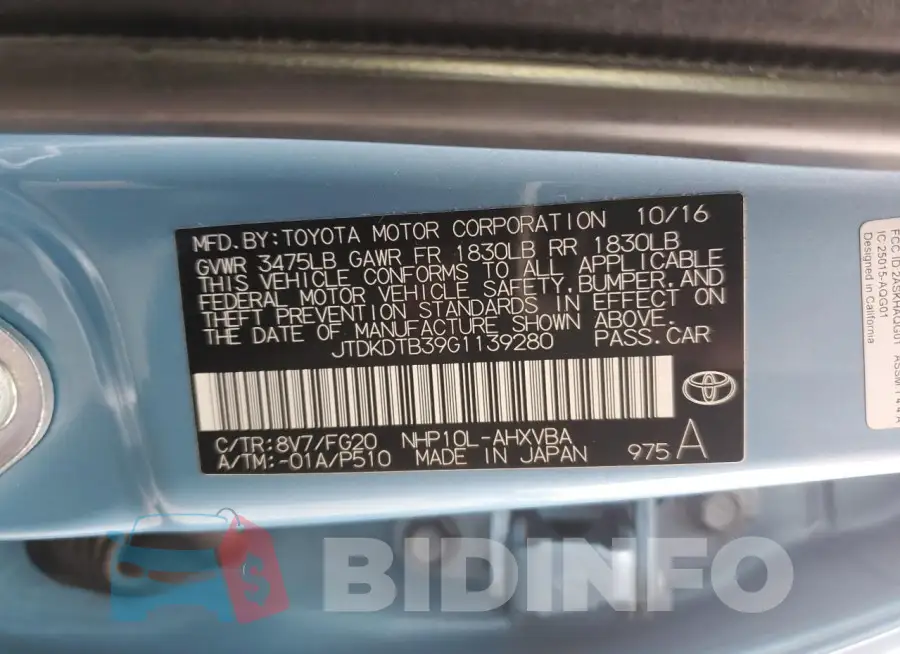 JTDKDTB39G1139280 Photo# 14