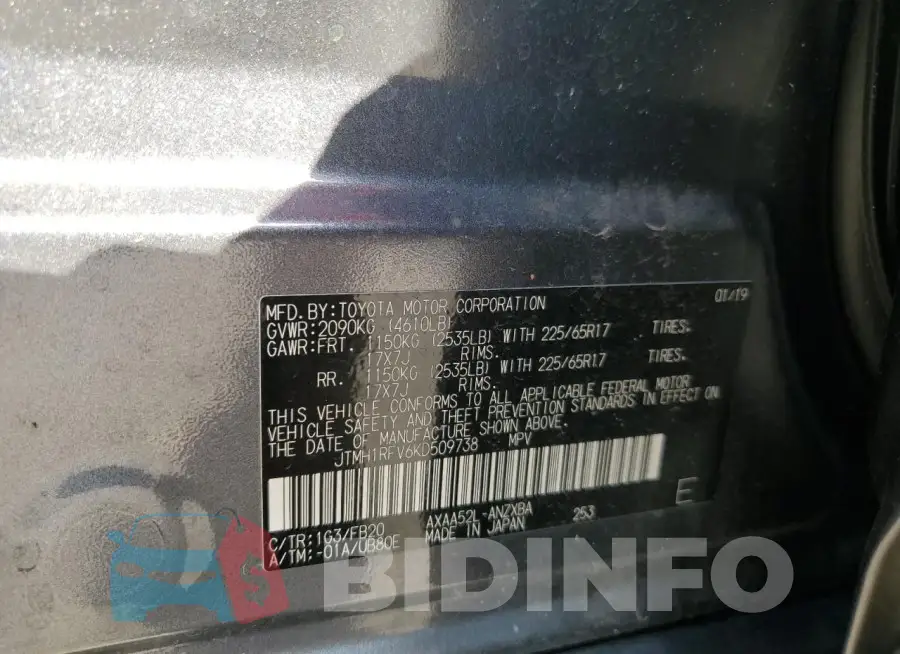 JTMH1RFV6KD509738 Photo# 13