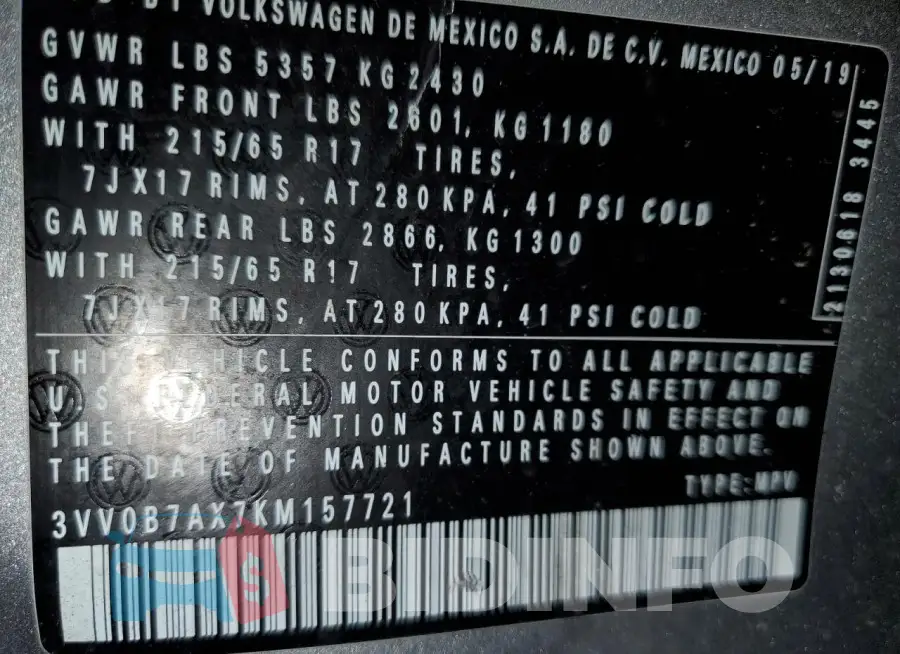 3VV0B7AX7KM157721 Photo# 13