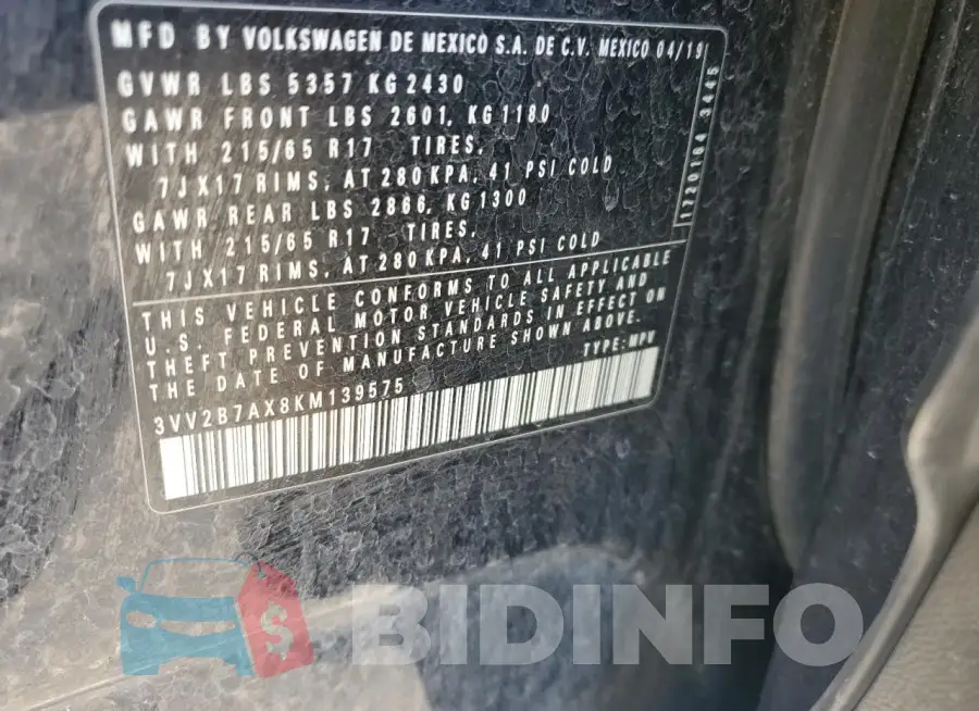 3VV2B7AX8KM139575 Photo# 13