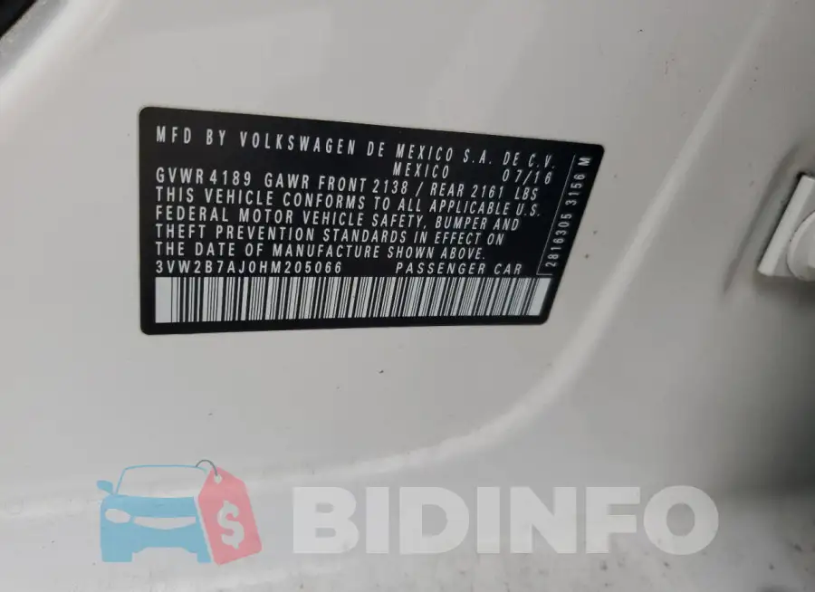 3VW2B7AJ0HM205066 Photo# 12