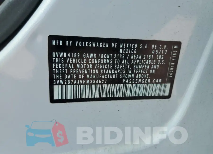 3VW2B7AJ5HM384527 Photo# 12