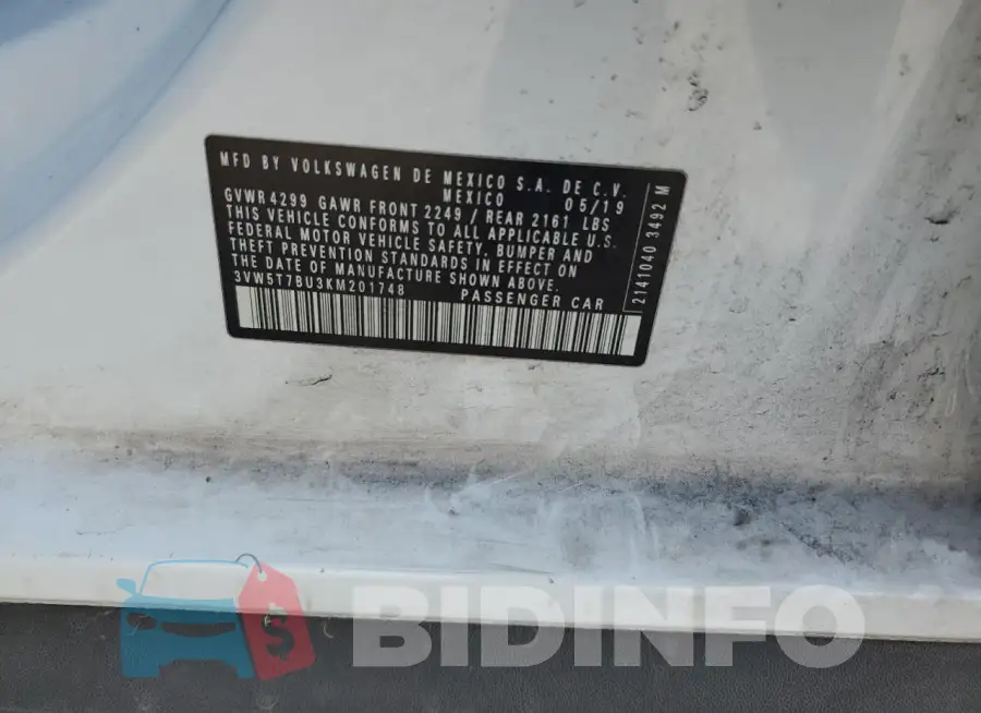 3VW5T7BU3KM201748 Photo# 12