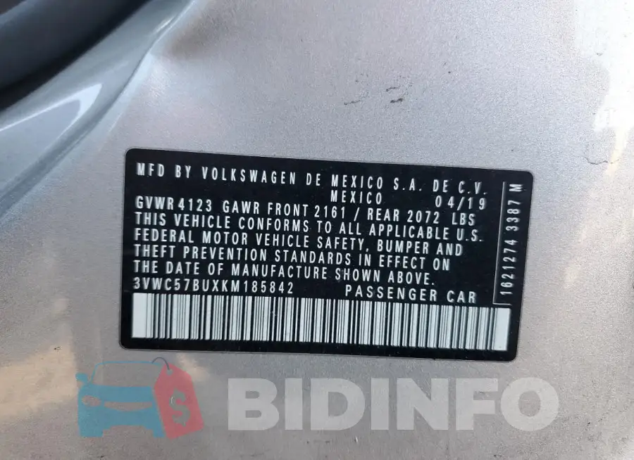 3VWC57BUXKM185842 Photo# 12