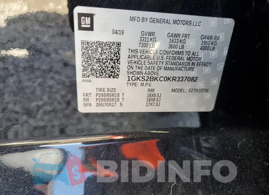 1GKS2BKC0KR337082 Photo# 14