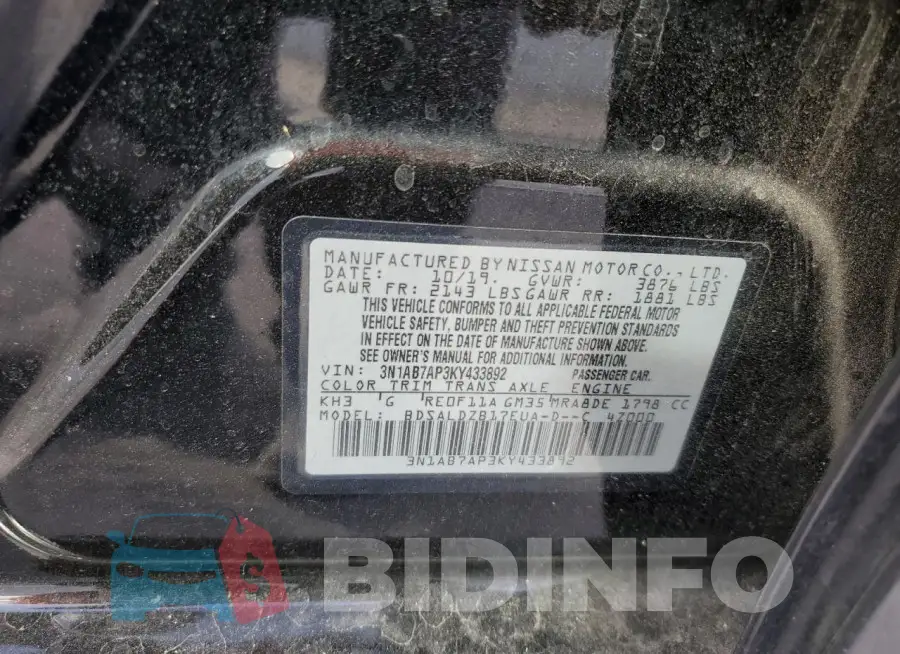 3N1AB7AP3KY433892 Photo# 12