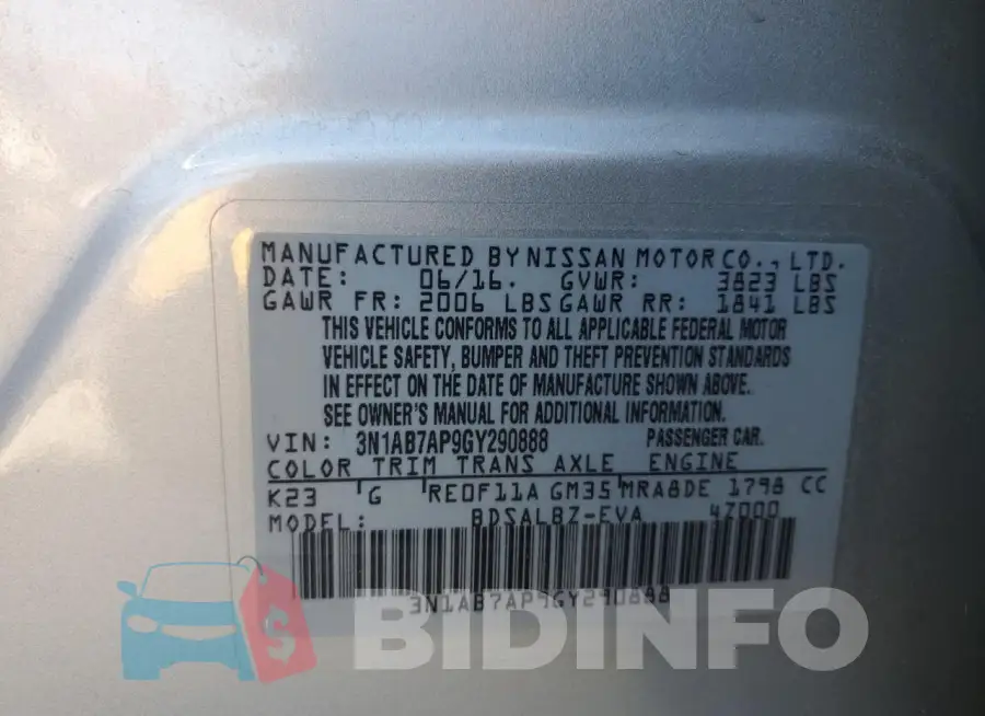 3N1AB7AP9GY290888 Photo# 12