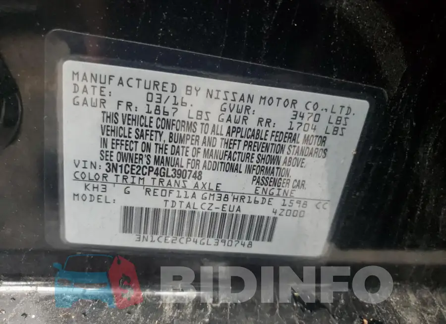 3N1CE2CP4GL390748 Photo# 12