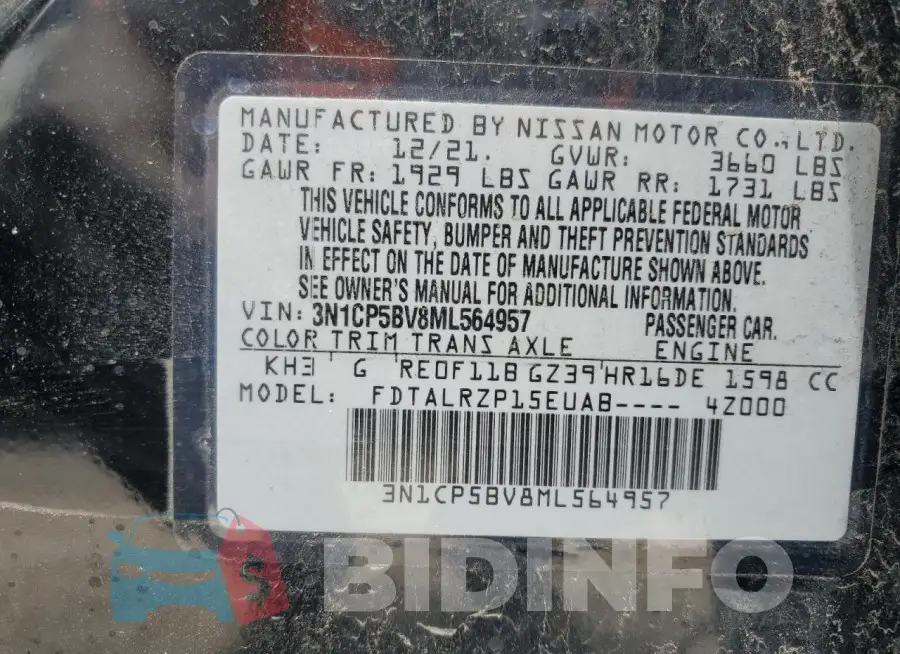 3N1CP5BV8ML564957 Photo# 12