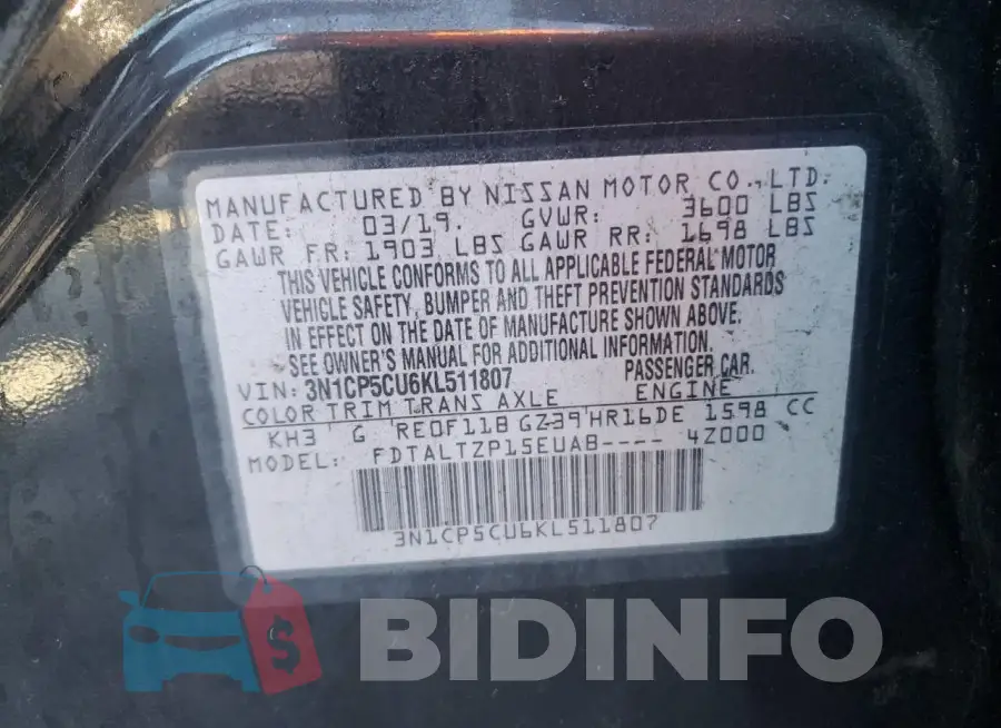 3N1CP5CU6KL511807 Photo# 13
