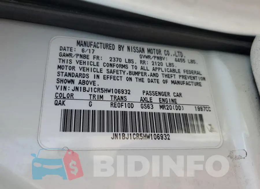 JN1BJ1CR5HW106932 Photo# 13