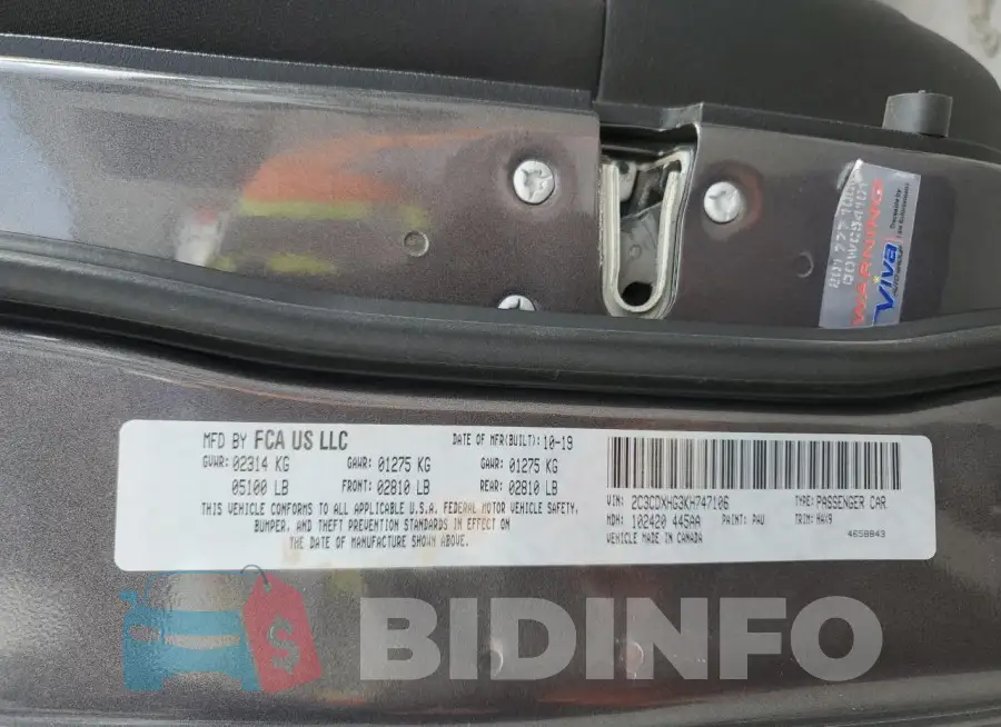 2C3CDXHG3KH747106 Photo# 12