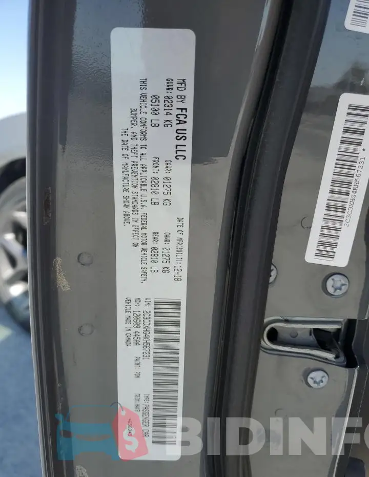 2C3CDXHG4KH567231 Photo# 13