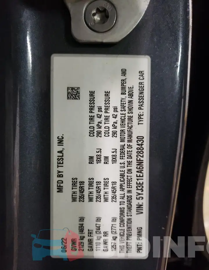 5YJ3E1EA6NF288430 Photo# 12