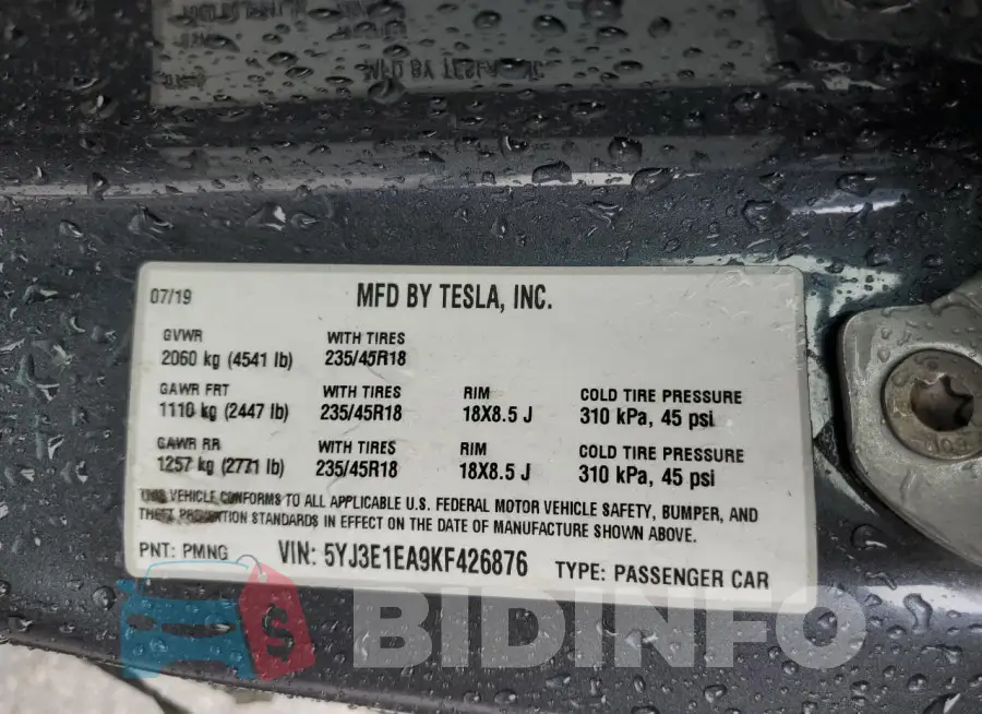 5YJ3E1EA9KF426876 Photo# 12