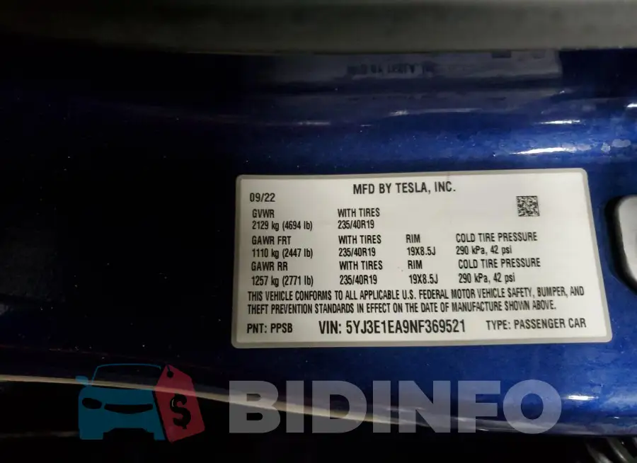 5YJ3E1EA9NF369521 Photo# 12