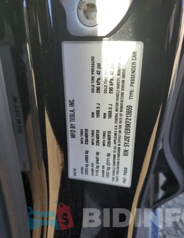 5YJ3E1EB9KF213659 Photo# 12