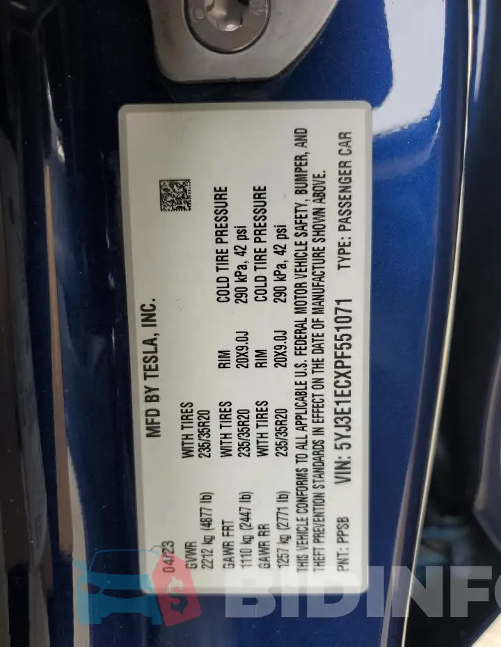5YJ3E1ECXPF551071 Photo# 12