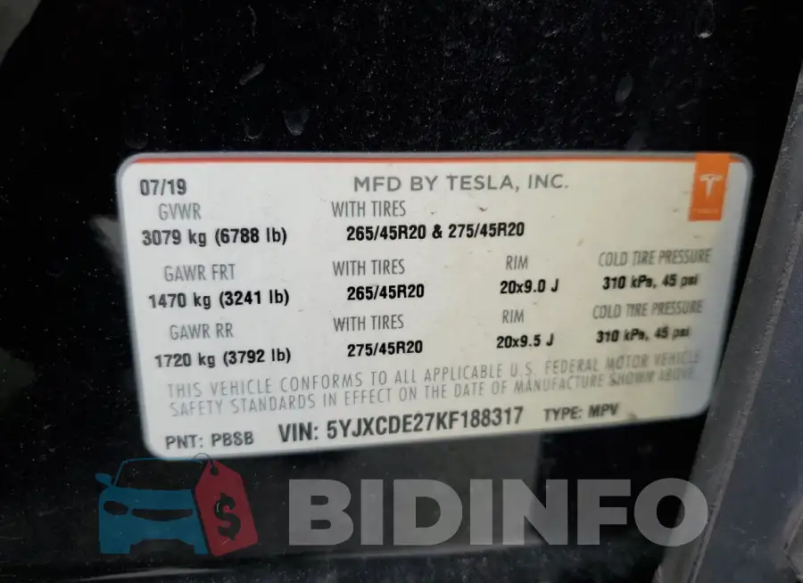 5YJXCDE27KF188317 Photo# 13