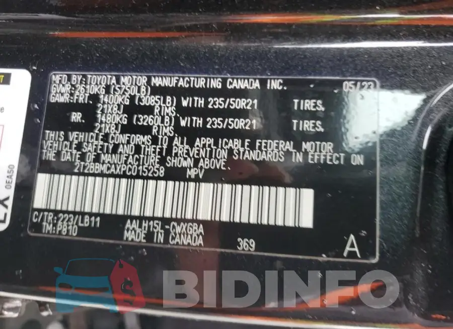 2T2BBMCAXPC015258 Photo# 13